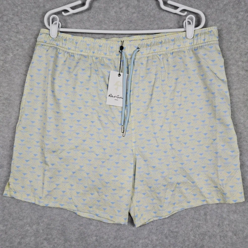 Robert Graham (Men's 2XL) Yellow Swim Trunks Martini Tower Lined Beachwear Short